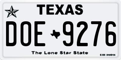 TX license plate DOE9276