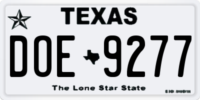 TX license plate DOE9277