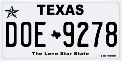 TX license plate DOE9278