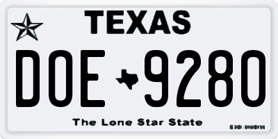 TX license plate DOE9280