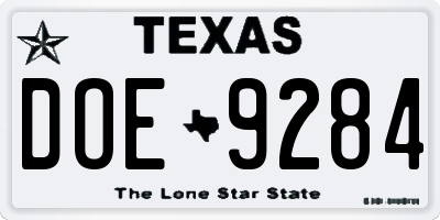 TX license plate DOE9284