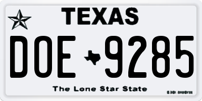 TX license plate DOE9285