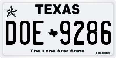 TX license plate DOE9286