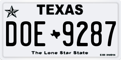 TX license plate DOE9287