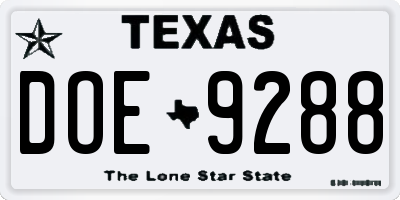 TX license plate DOE9288