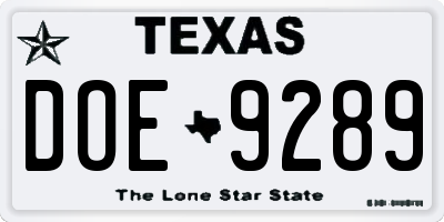 TX license plate DOE9289