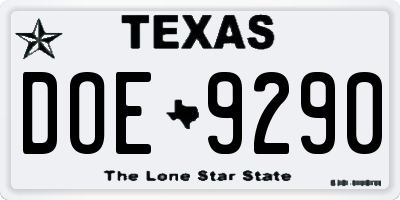TX license plate DOE9290