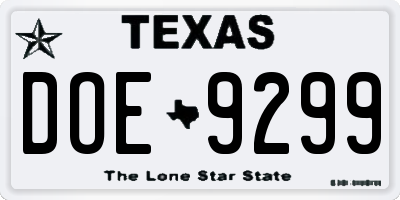 TX license plate DOE9299