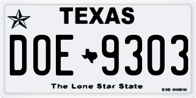 TX license plate DOE9303