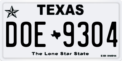 TX license plate DOE9304