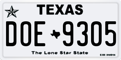 TX license plate DOE9305