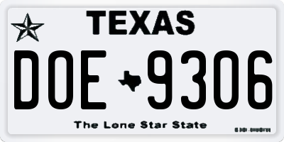 TX license plate DOE9306