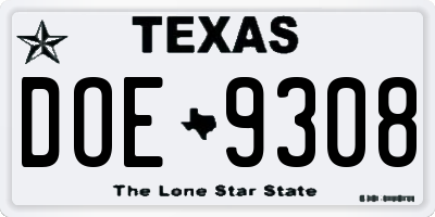 TX license plate DOE9308