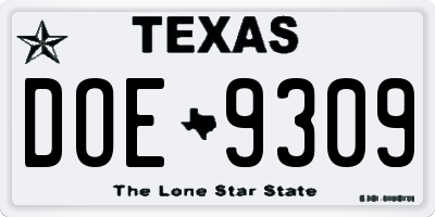TX license plate DOE9309