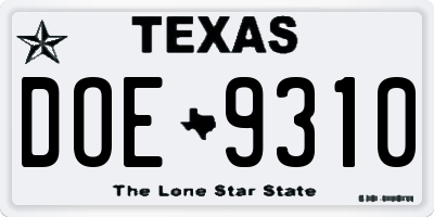 TX license plate DOE9310