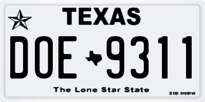 TX license plate DOE9311