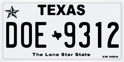 TX license plate DOE9312