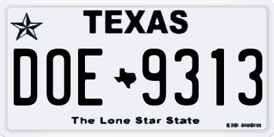 TX license plate DOE9313
