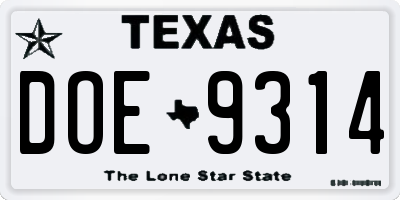 TX license plate DOE9314