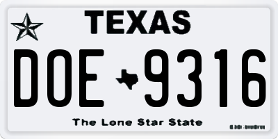 TX license plate DOE9316
