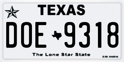 TX license plate DOE9318
