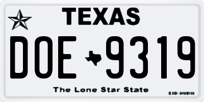 TX license plate DOE9319
