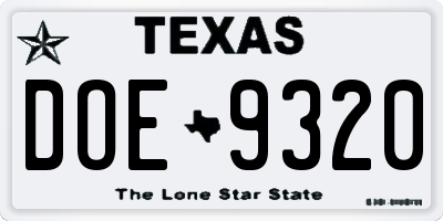TX license plate DOE9320