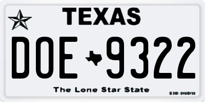 TX license plate DOE9322