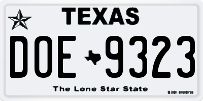 TX license plate DOE9323