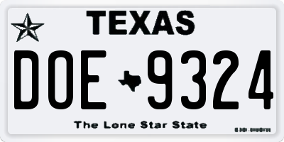 TX license plate DOE9324