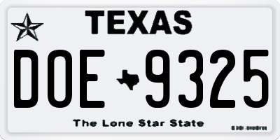 TX license plate DOE9325