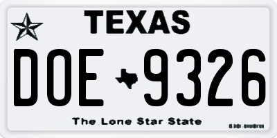 TX license plate DOE9326