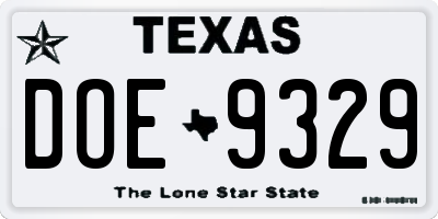 TX license plate DOE9329