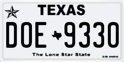 TX license plate DOE9330