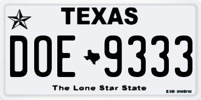 TX license plate DOE9333