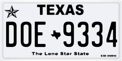 TX license plate DOE9334