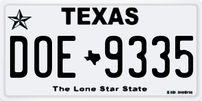 TX license plate DOE9335