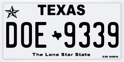 TX license plate DOE9339