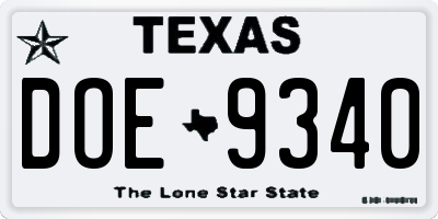 TX license plate DOE9340