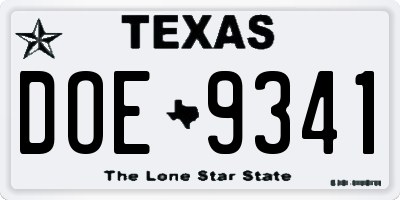 TX license plate DOE9341