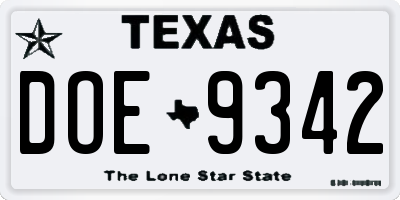TX license plate DOE9342