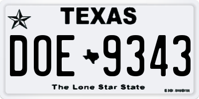 TX license plate DOE9343
