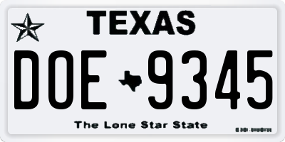TX license plate DOE9345