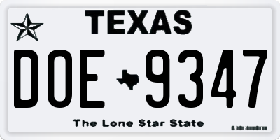 TX license plate DOE9347