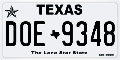 TX license plate DOE9348