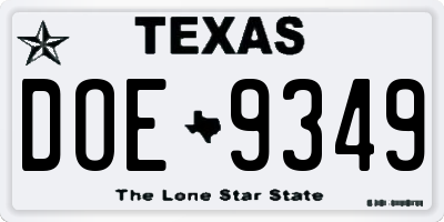 TX license plate DOE9349