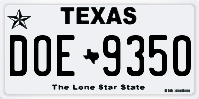 TX license plate DOE9350