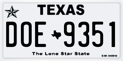 TX license plate DOE9351