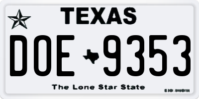 TX license plate DOE9353