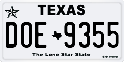 TX license plate DOE9355